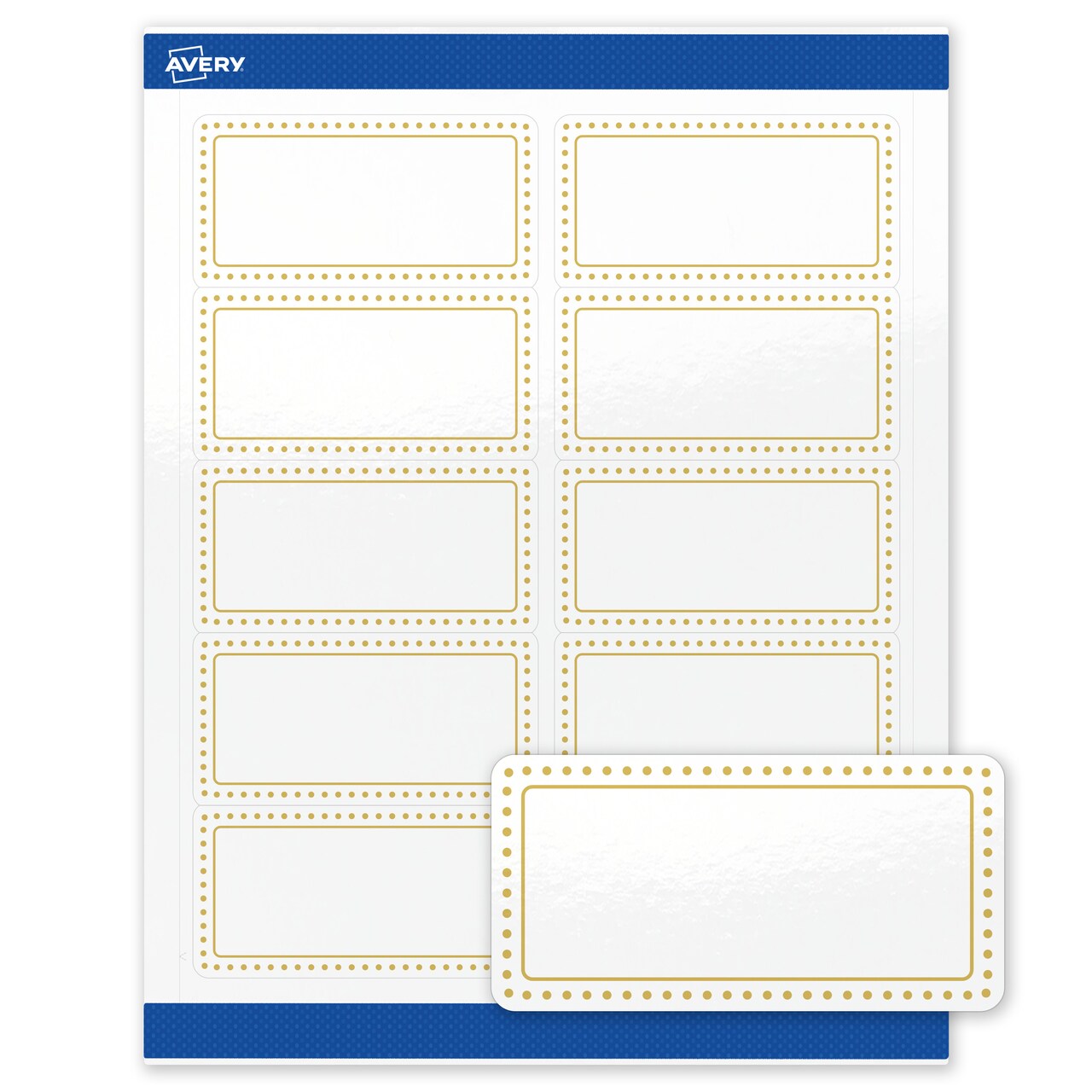 Avery Printable Shipping Labels, 2" x 4", Glossy White with Gold Border Gold Dots Design, Permanent Adhesive, Laser & Inkjet Compatible, 10 Total, Great for Shipping, Branding, and Weddings